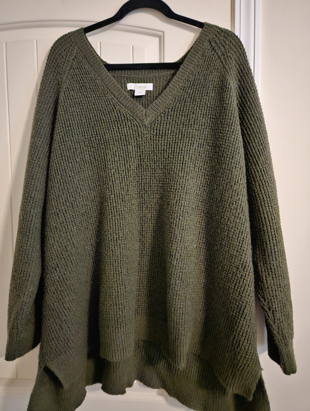 Women's Plus Natural Reflections Olive V-Neck Chunky Knit Pullover 2X